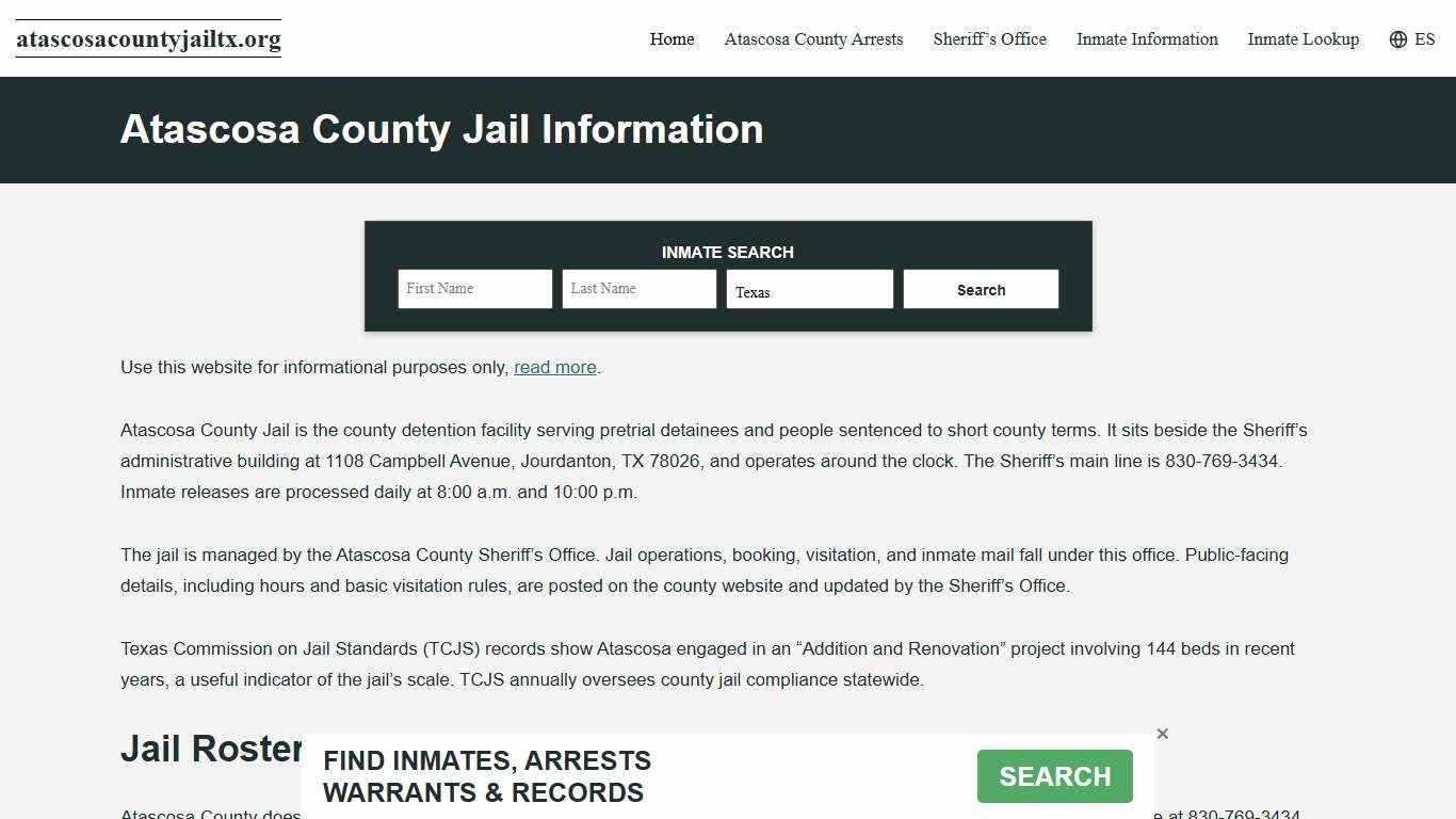 Atascosa County, TX Jail Roster, Inmate Info