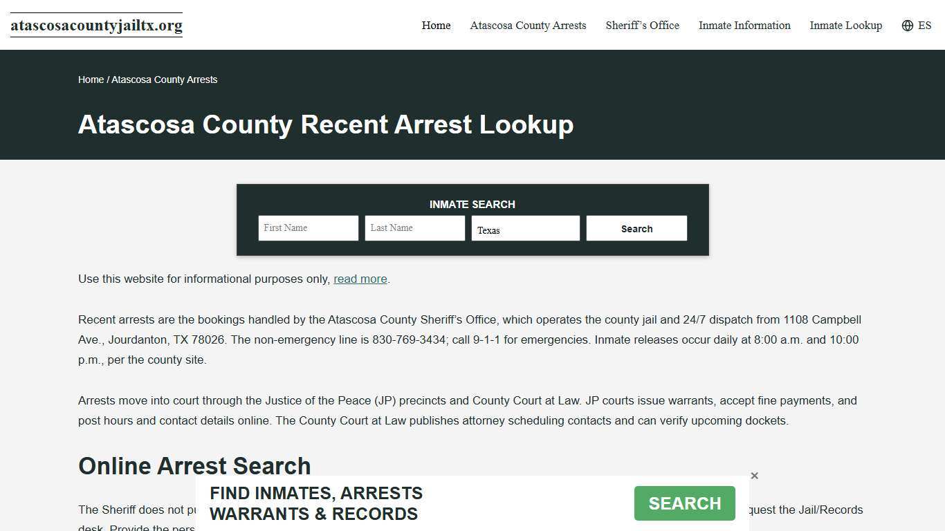 Atascosa County, TX Arrests, Active Warrant Search